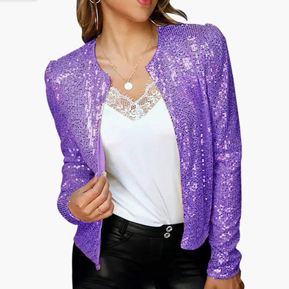 Giacca corta casual da donna Valstrend, in blocchi di colori con paillettes, stile moda femminile e alla moda.