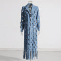 Fashion Loose Temperament Cardigan Design Hollow-out Twisted Tassel Long Denim Coat For Women