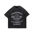 Maglietta da uomo Valstrend in stile retrò, lavata, larga e a maniche corte, abbigliamento casual e alla moda.
