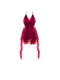 Red Halter Suspender Skirt Backless Chiffon Ribbon Dress