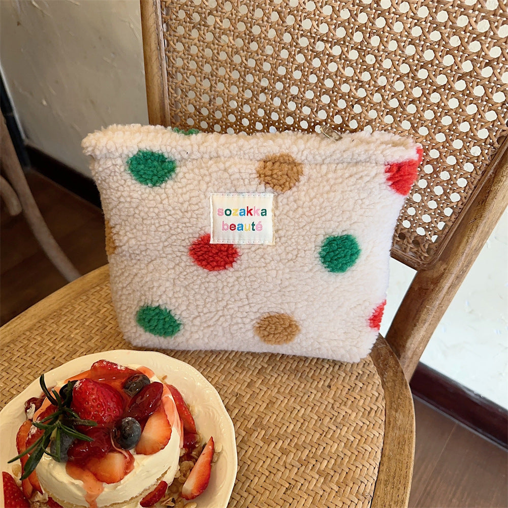 Borsa da viaggio invernale Valstrend con polka dot colorati, grande capacità per cosmetici e prodotti per la cura della pelle