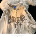 Felpa con cappuccio e cappotto Valstrend con ricamo a lettere Creative Cross, stile casual e moderno, dettaglio ricamato frontale.