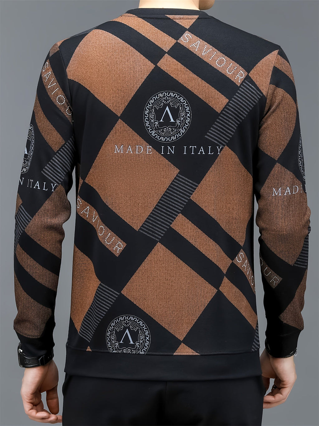 Felpa da uomo Valstrend con stampa di lettere e blocchi, maglione a maniche lunghe casual e alla moda, ideale come regalo