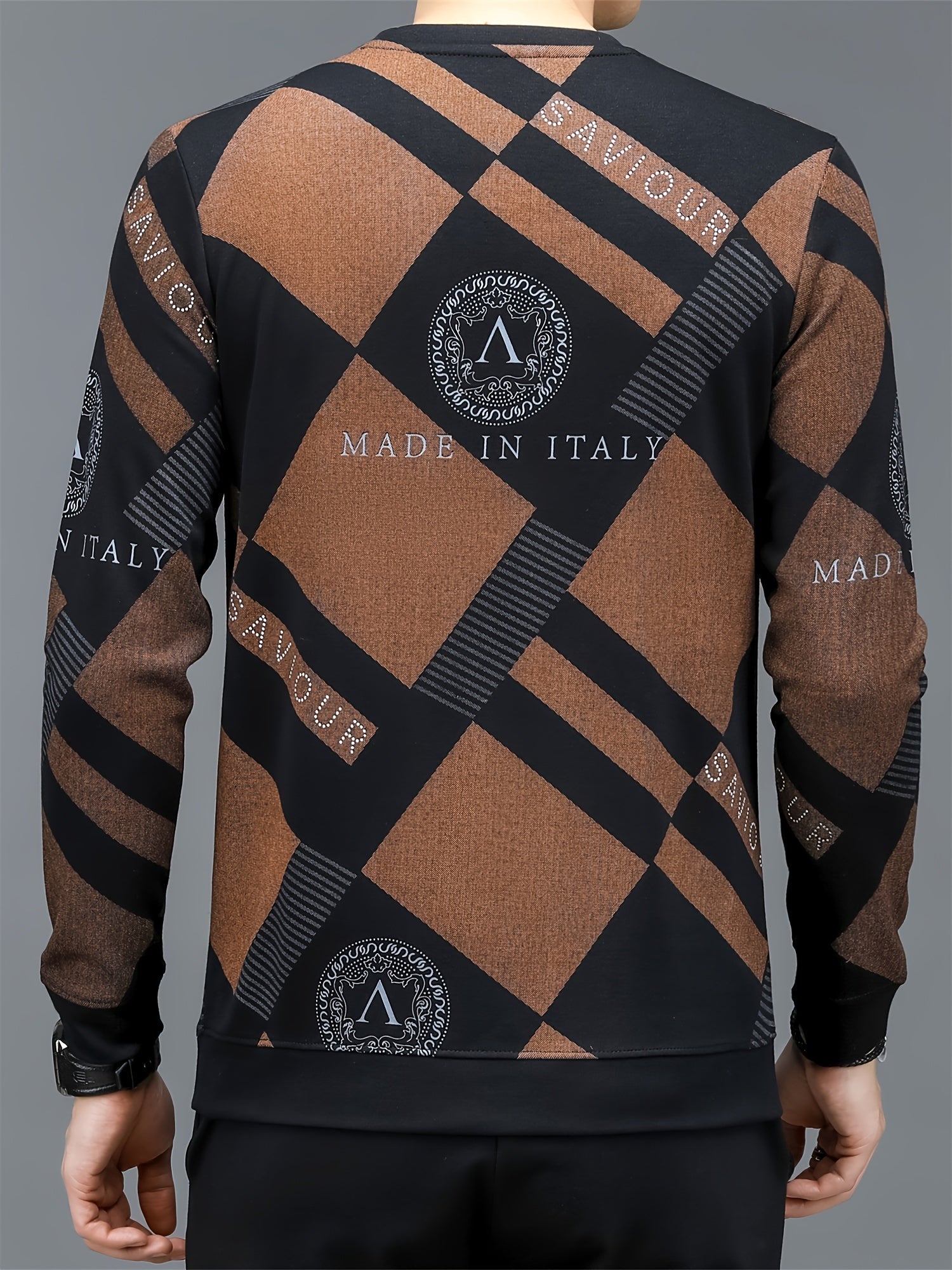 Felpa da uomo Valstrend con stampa di lettere e blocchi, maglione a maniche lunghe casual e alla moda, ideale come regalo