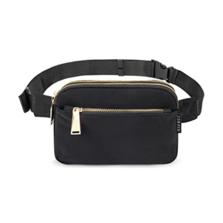 Marsupio da uomo Valstrend, borsa sportiva in vita con tracolla, ideale per corsa e attività sportive, in tessuto nero.
