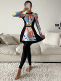 Costume da bagno conservatore stampato, completo a tre pezzi, modello completamente coprente, di Valstrend Shop.