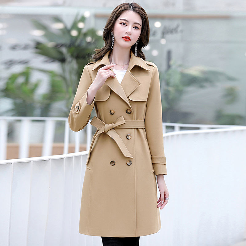 Cappotto trench donna a metà lunghezza, doppiopetto, aderente e elegante, in tessuto di alta qualità, marca Valstrend.