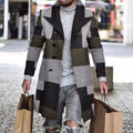 Cappotto da uomo Valstrend con stampa digitale 3D a quadri, collo a punta e chiusura frontale, tessuto caldo e stile moderno