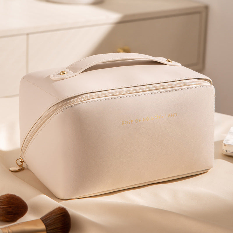 Borsa porta cosmetici grande Valstrend a quadri, morbida e spaziosa, con cerniera e manico portatile, ideale per viaggi.