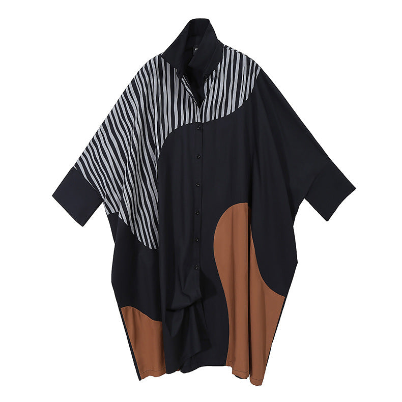 Vestito chemisier autunnale da donna Valstrend, a manica lunga, stile casual, in taglie comode con contrasto di colori.