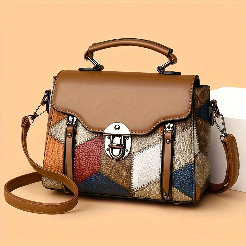 Borsa a tracolla vintage Valstrend con motivo trapuntato e diamanti, con patta antifurto e tracolla regolabile, capacità grande.