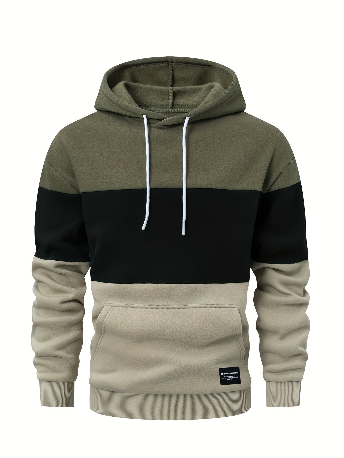 Felpa da uomo Valstrend con cappuccio e motivo a blocchi di colori, maniche lunghe e tasca kangaroo, stile casual e chic.