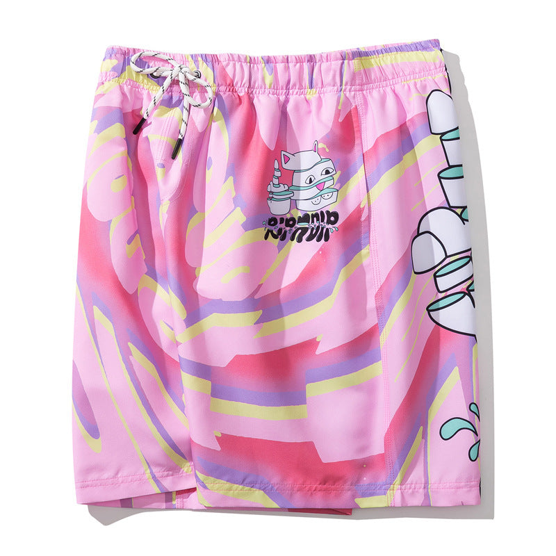 Plus Size Beach Pants Men's Anti-exposure Mesh Cartoon Printing