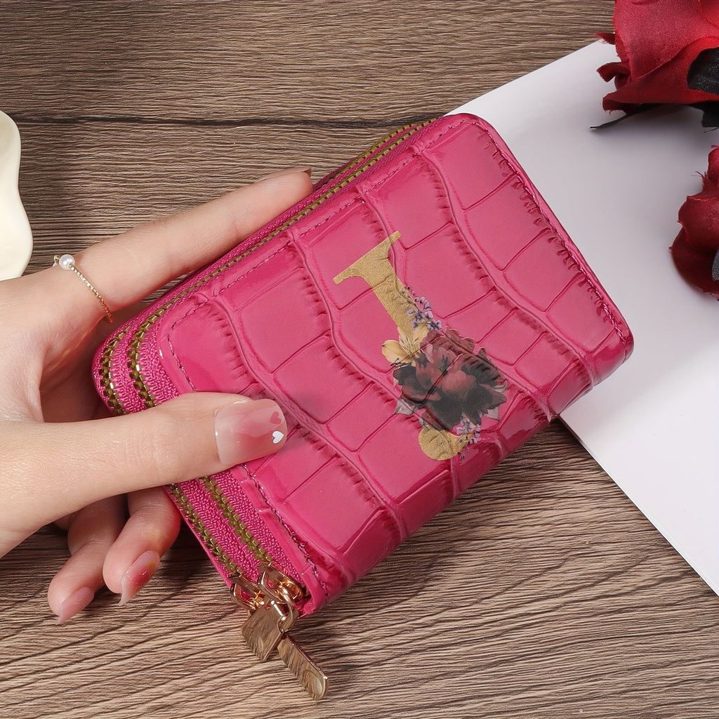 Porta carte di credito Valstrend con motivo floreale, piccola borsa a fisarmonica con zip, per donne e uomini.