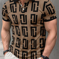 Camicia uomo Valstrend con stampa geometrica 3D, in poliestere traspirante, ideale per attività all'aperto e festival.