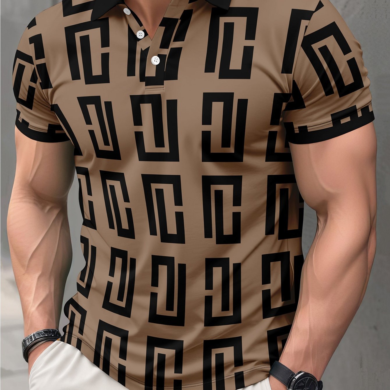 Camicia uomo Valstrend con stampa geometrica 3D, in poliestere traspirante, ideale per attività all'aperto e festival.