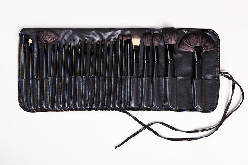 Set di 24 pennelli trucco Valstrend con setole di cavallo e manico in legno nero, completo di pennelli per il trucco viso e occhi.
