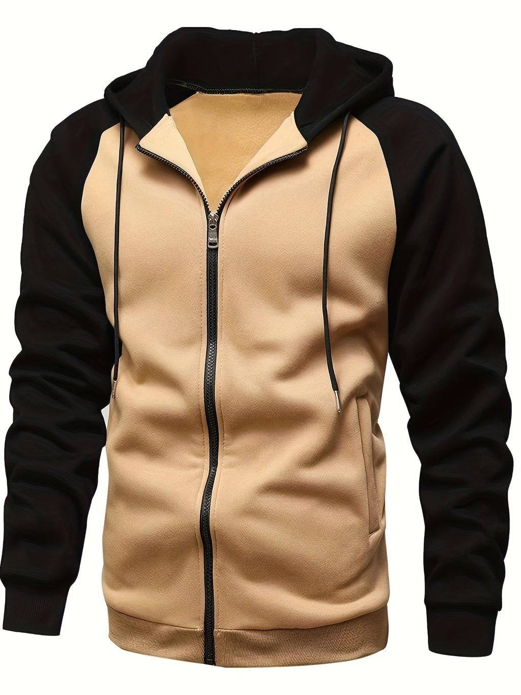 Felpa casual da uomo Valstrend con zip, design a blocchi di colori, maniche lunghe in misto poliestere, ideale per autunno e inverno