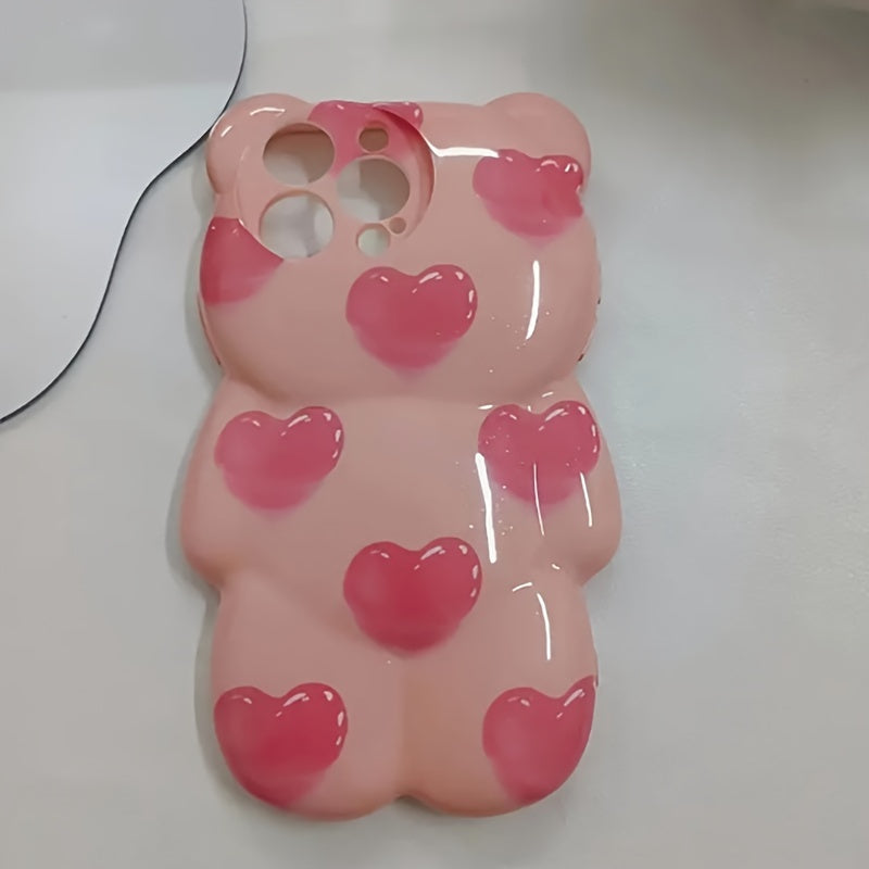 Custodia per iPhone 15 Pro Max/14 con cuore graffiti rosa, 3D Teddy Bear, shockproof, protezione completa, compatibile con iPhone 11/12/13 Pro