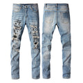 Jeans perforati Valstrend, stile trendy di strada, con effetto usurato, spruzzi di vernice e dettagli alla moda.