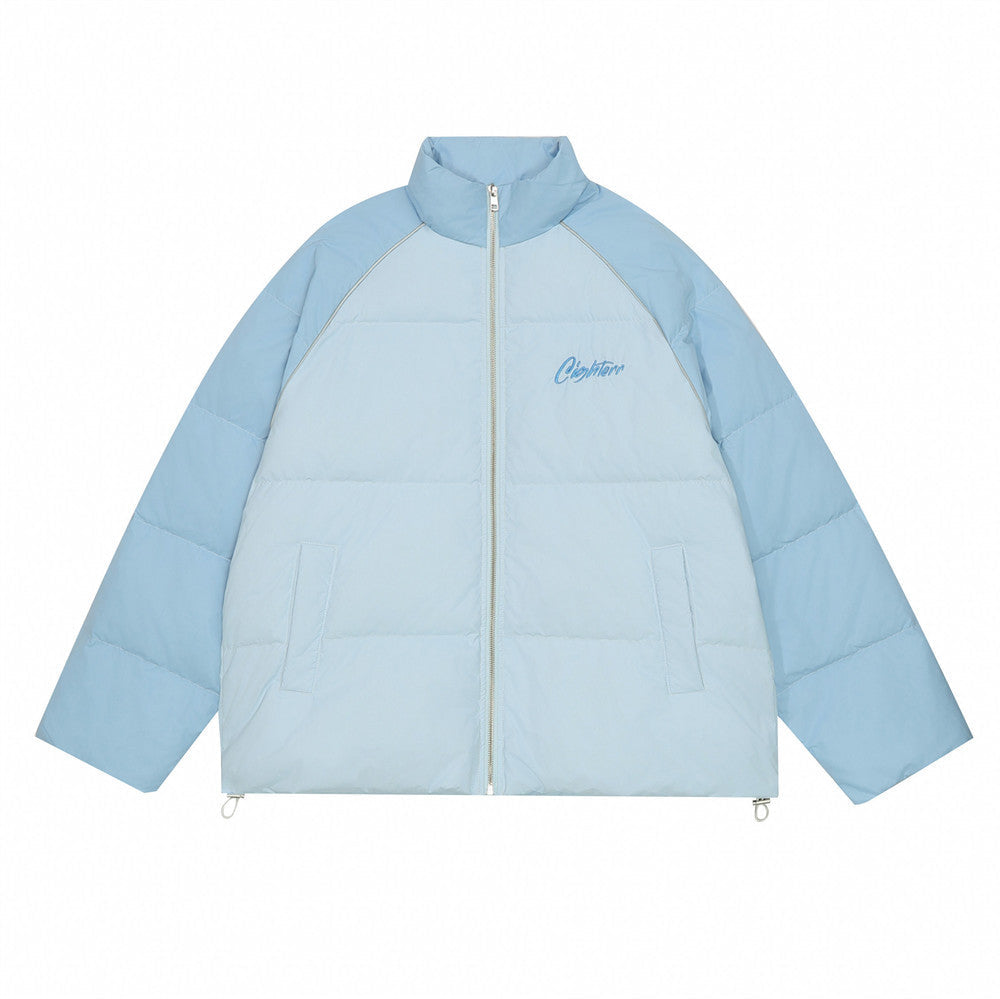 Color-block Raglan Sleeves Stand Collar Cotton-padded Coat