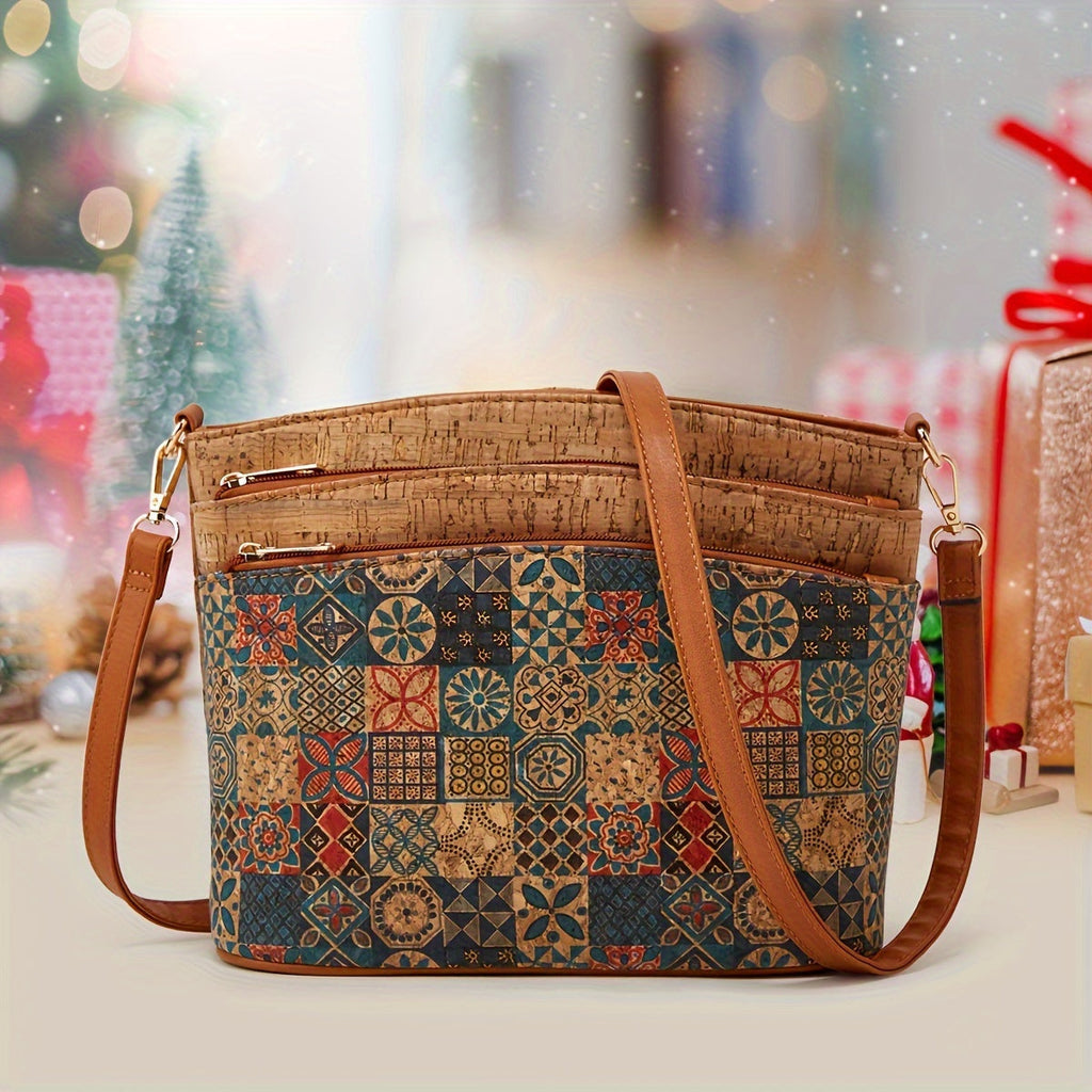Vintage Floral Print Crossbody Bag, Tree Leather Pattern Phone Purse, Boho Shoulder Bag