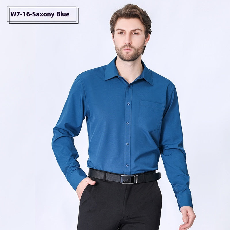 Camicia da uomo Valstrend minimalista, professionale, elasticizzata a maniche lunghe, senza stiratura, stile business moderno.