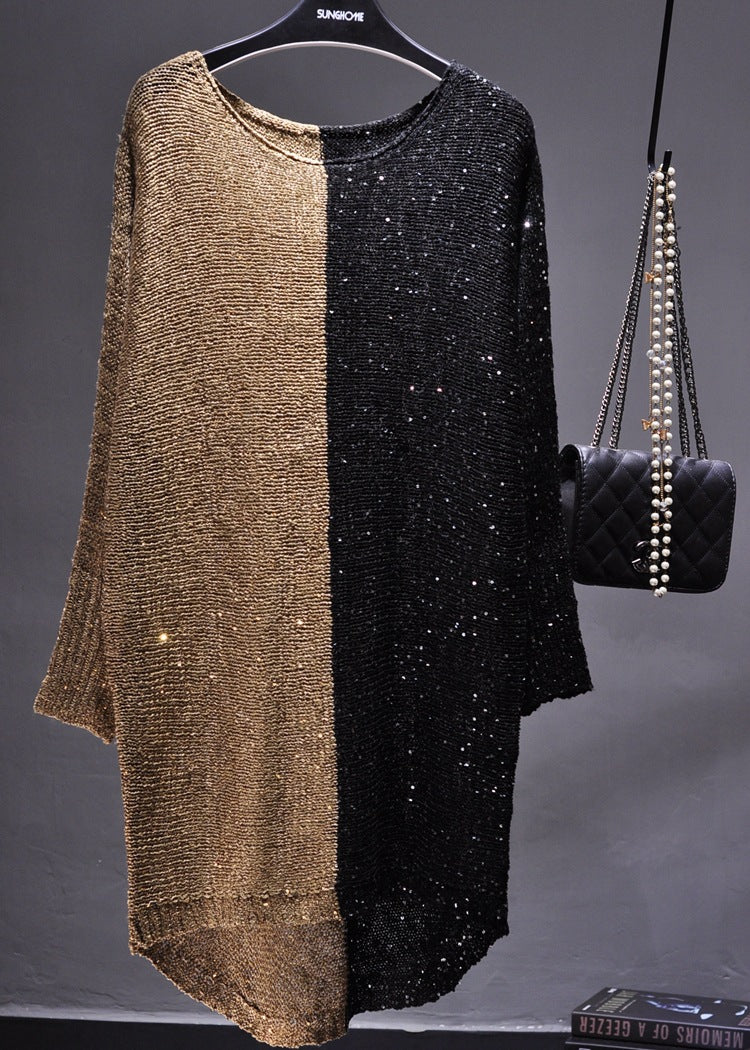 Vestito donna Valstrend con paillettes e maglia, stile alla moda, dettaglio del tessuto lucido e taglio elegante.