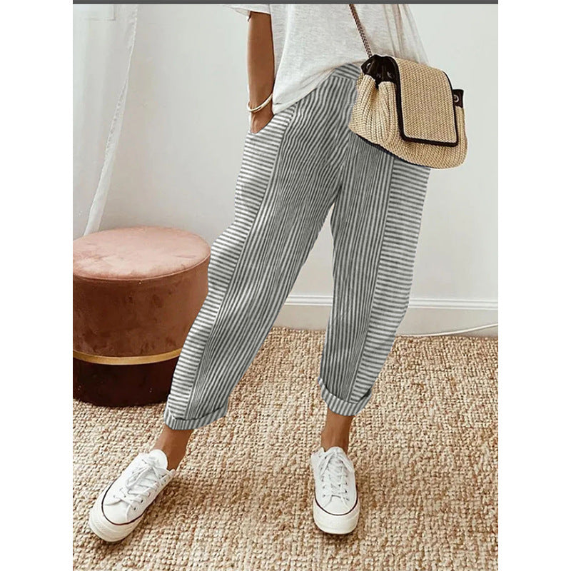 Pantaloni casual a righe per donna Valstrend, pantaloni larghi estivi con stampa a righe per un look alla moda e comodo