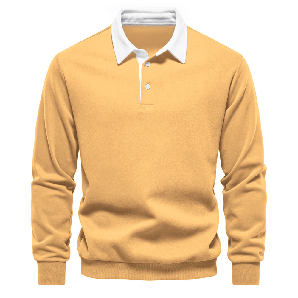 Felpa con cappuccio e colletto polo a maniche lunghe, stile trendy europeo, marca Valstrend, vista frontale.