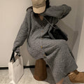 Completo in maglia di lana per donna Valstrend, giacca e gonna stile coreano, maniche lunghe, look casual e elegante