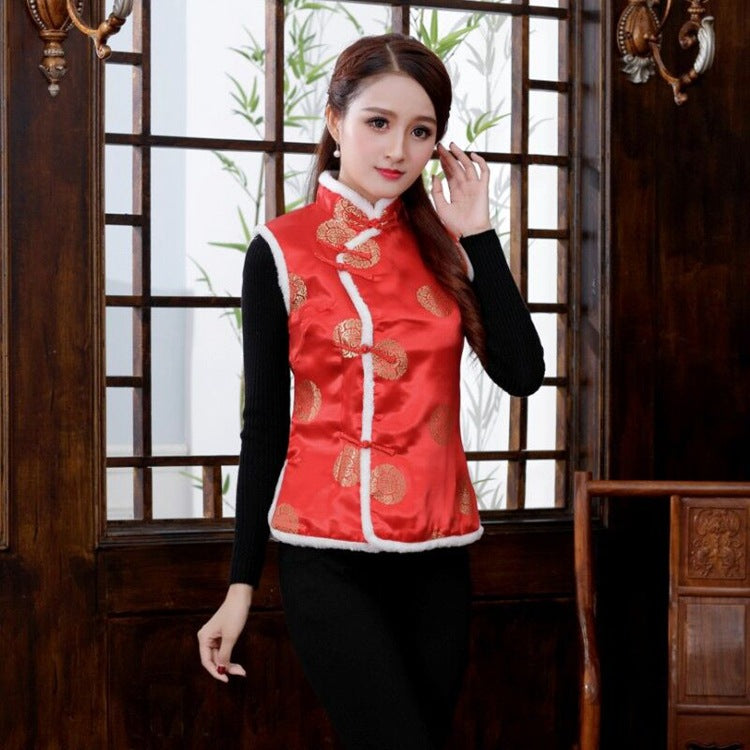Gilet invernale donna in cotone stile cinese, costume da palco Valstrend, moderno gilet waistcoat per Capodanno e feste.