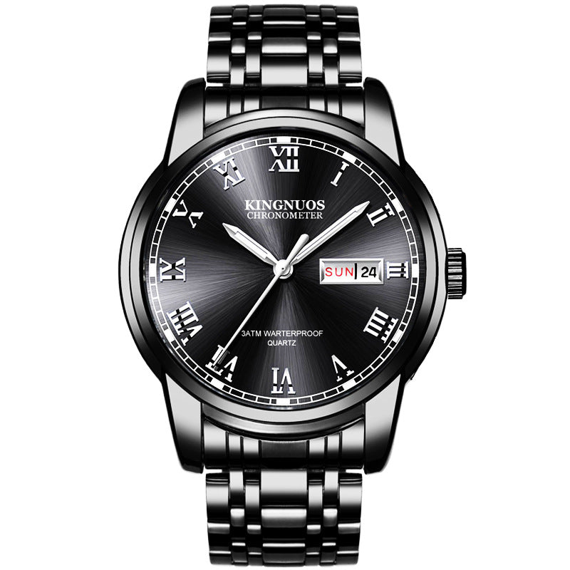 Orologio da uomo Valstrend con cinturino in acciaio, calendario doppio, stile business, senza meccanismo, design resistente e elegante.