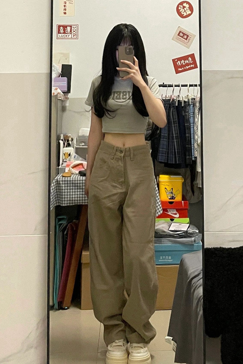 Khaki Narrow Wide-leg Jeans High Waist All-matching Straight Mop Pants