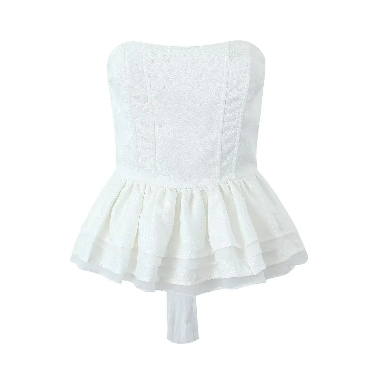 Top tubo con volant in stile fashion, donna, marca Valstrend, elegante e alla moda, visibile in immagine.