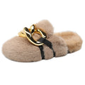 Ciabatte donna Valstrend in pelliccia di visone con suola piatta, rivestite in pile, comode e eleganti per l'inverno.