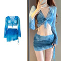 Costume da bagno bikini da donna Valstrend, set da quattro pezzi con top, slip, pareo e borsa per vacanza al mare.