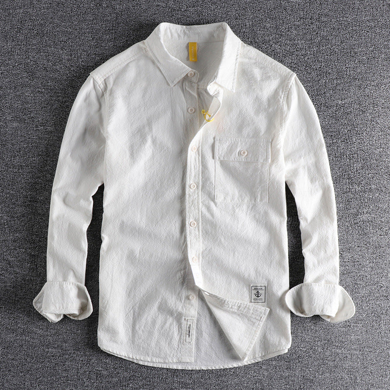 Camicia da uomo Valstrend in tessuto washed con maniche lunghe, texture retrò e stile vintage elegante.