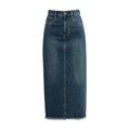 Women's Retro High Waist Raw Hem Denim Skirt