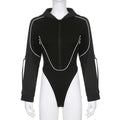American Street Cool Locomotive Style Ribbon Zipper Hooded Long Sleeve Jumpsuit