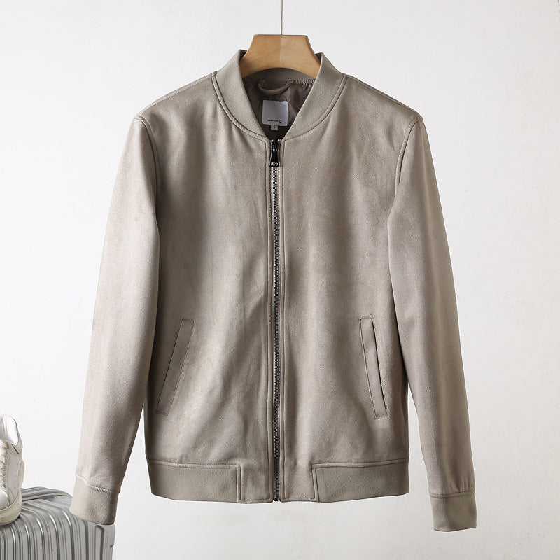 Giacca da uomo in suede autunnale di colore solido con colletto baseball casual, marca Valstrend shop.