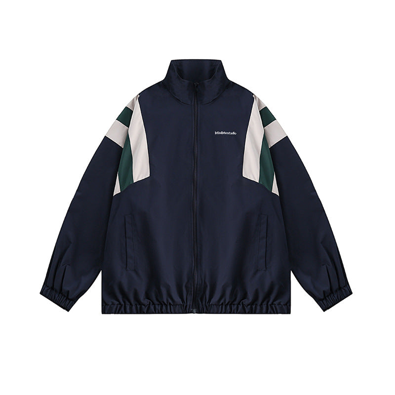 Cappotto donna in stile college con colletto a piedi e zip, multicolore, vestibilità ampia, marchio Valstrend shop.