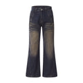 Retro Washed Dark Blue Straight Jeans
