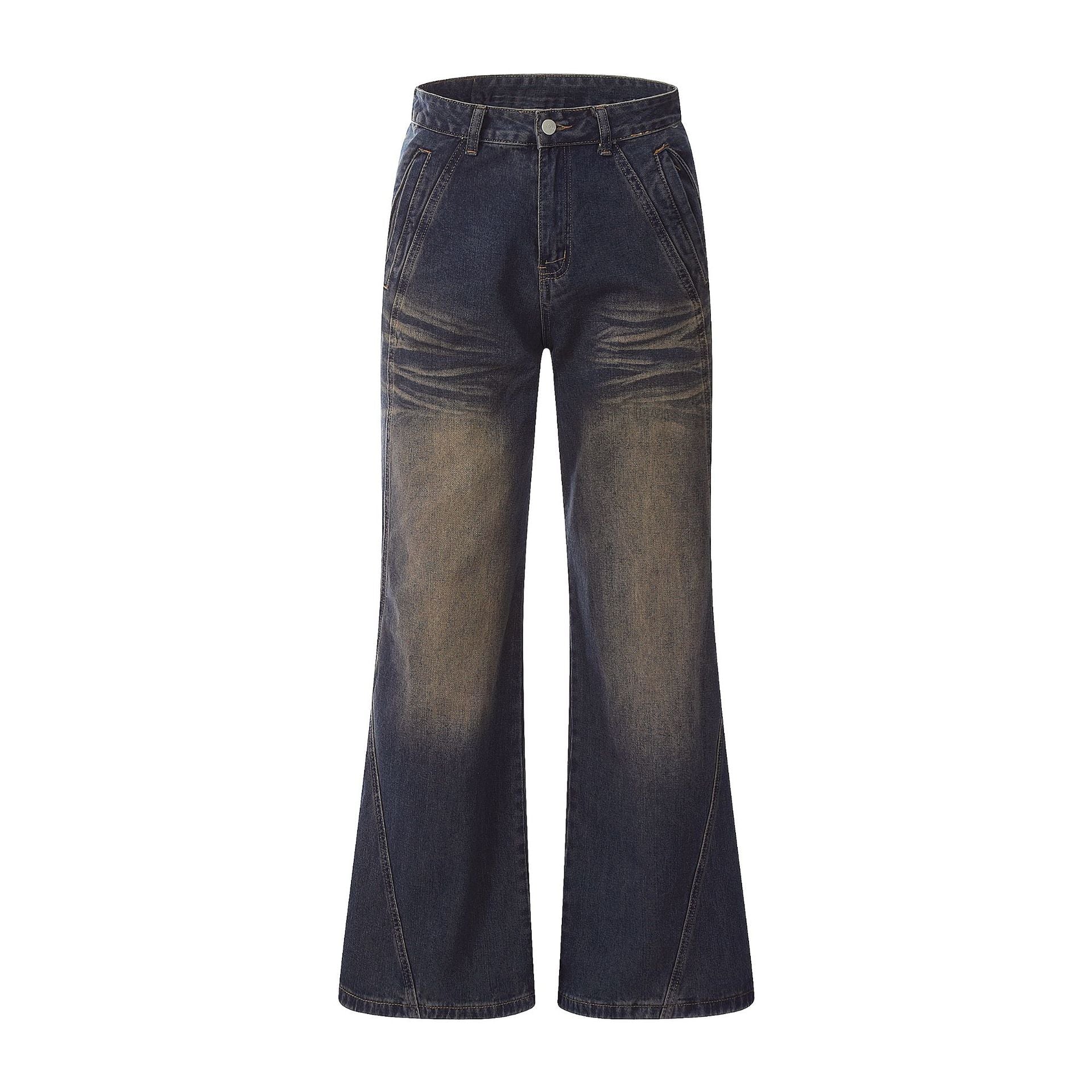 Retro Washed Dark Blue Straight Jeans