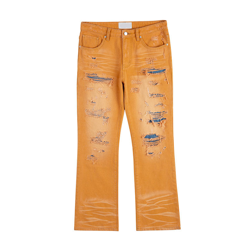 Jeans casual da uomo Valstrend shop, color washed sunset, strappi e modello dritto, stile rilassato e moderno.