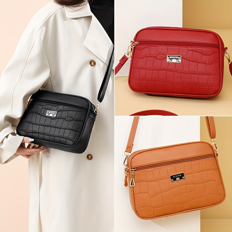 Borsa a tracolla donna in PU con motivo rettile, grande capacità, stile semplice e tracolla regolabile, marca Valstrend shop.