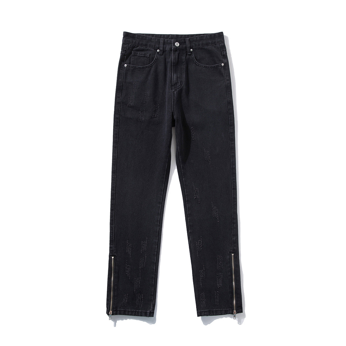 Men's Loose Straight Zipper Design Hong Kong Style Casual Jeans