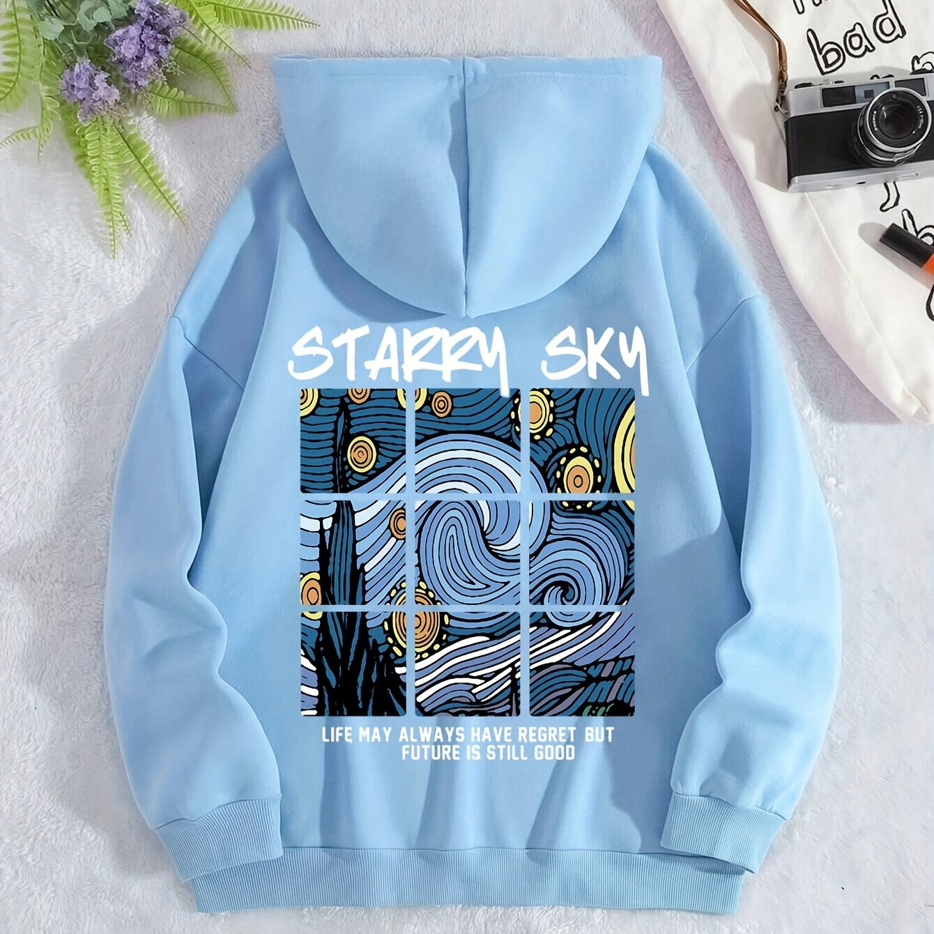 Felpa donna Valstrend con cappuccio e tasca kangaroo, stampa disegno, comoda per autunno e inverno, casual con cordoncino.