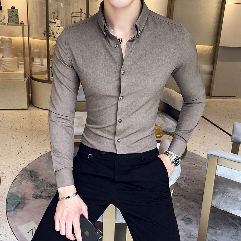 Camicia uomo a tinta unita Valstrend, stile britannico, manica lunga, abbigliamento giovanile, elegante e casual.