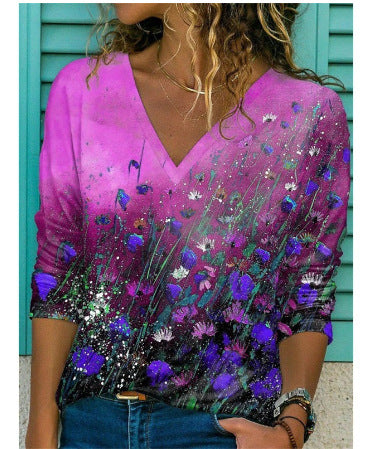 Blusa lunga a maniche lunghe con stampa di farfalle 3D e scollo a V di Valstrend, tessuto morbido e vestibilità comoda.